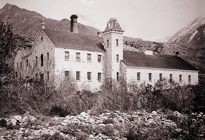 Historic northeast exterior view of the Granite Paper Mill beside Big Cottonwood Creek